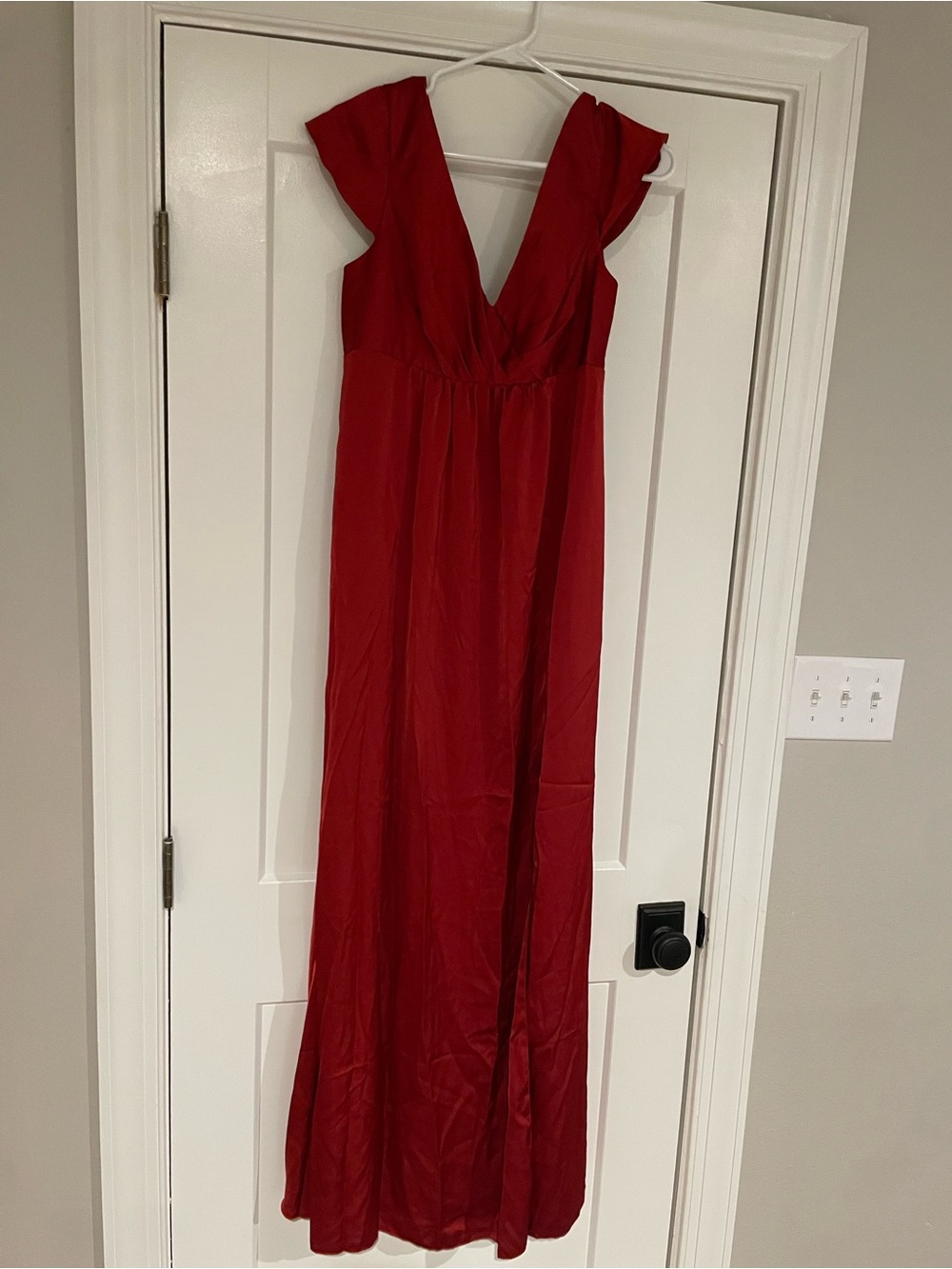 Azazie Red V-Neck Maxi with Flutter Sleeves